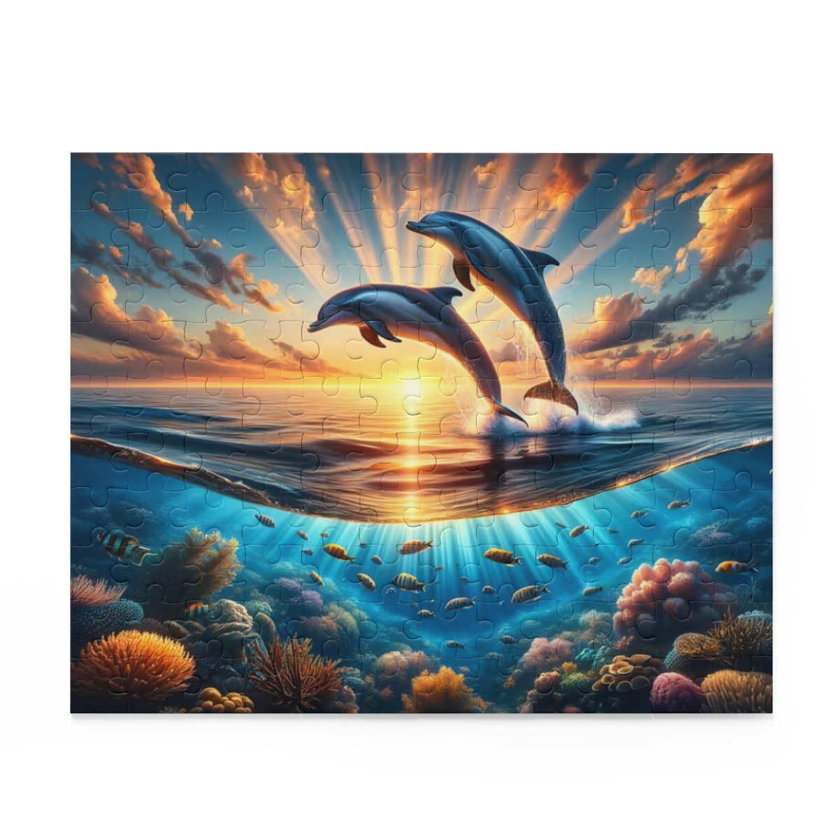 Playful Dolphins at Sunset Puzzle (120, 252, 500-Piece) | Nature Puzzles | Ocean Puzzles - Image 4