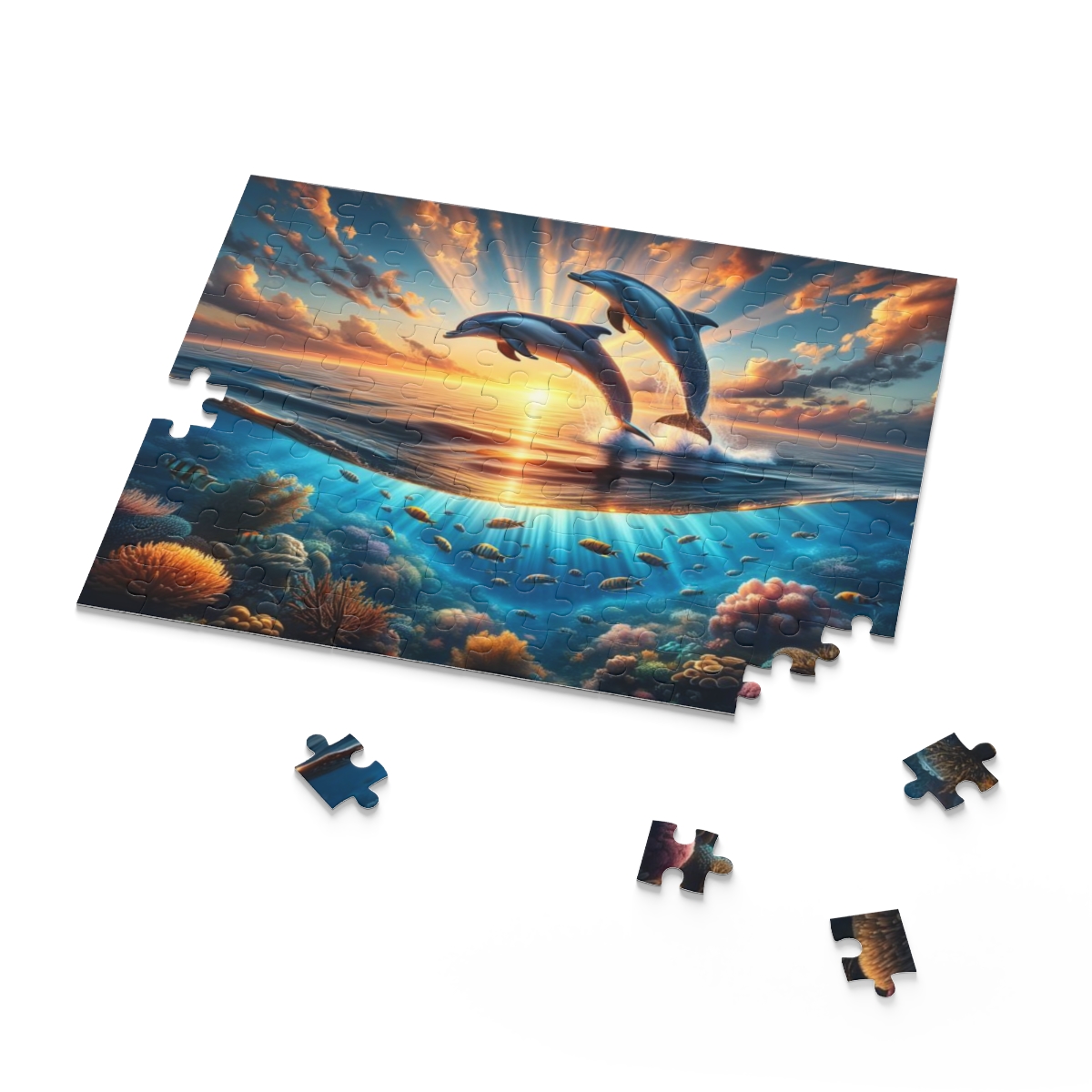 Playful Dolphins at Sunset Puzzle (120, 252, 500-Piece) | Nature Puzzles | Ocean Puzzles - Image 6
