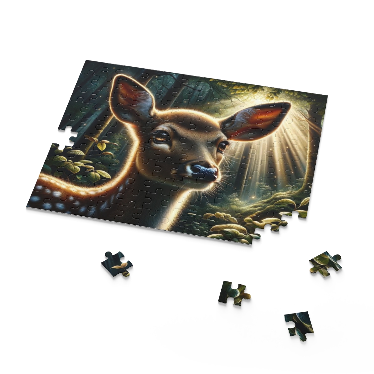 Forest Whispers Deer Puzzle (120, 252, 500-Piece) - Discover the tranquility of a mystical deer in a sunlit forest, promoting peace and harmony - Image 6