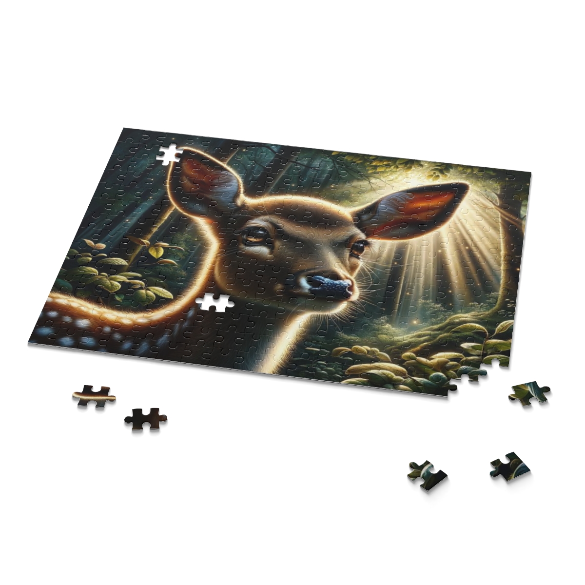 Forest Whispers Deer Puzzle (120, 252, 500-Piece) - Discover the tranquility of a mystical deer in a sunlit forest, promoting peace and harmony - Image 9
