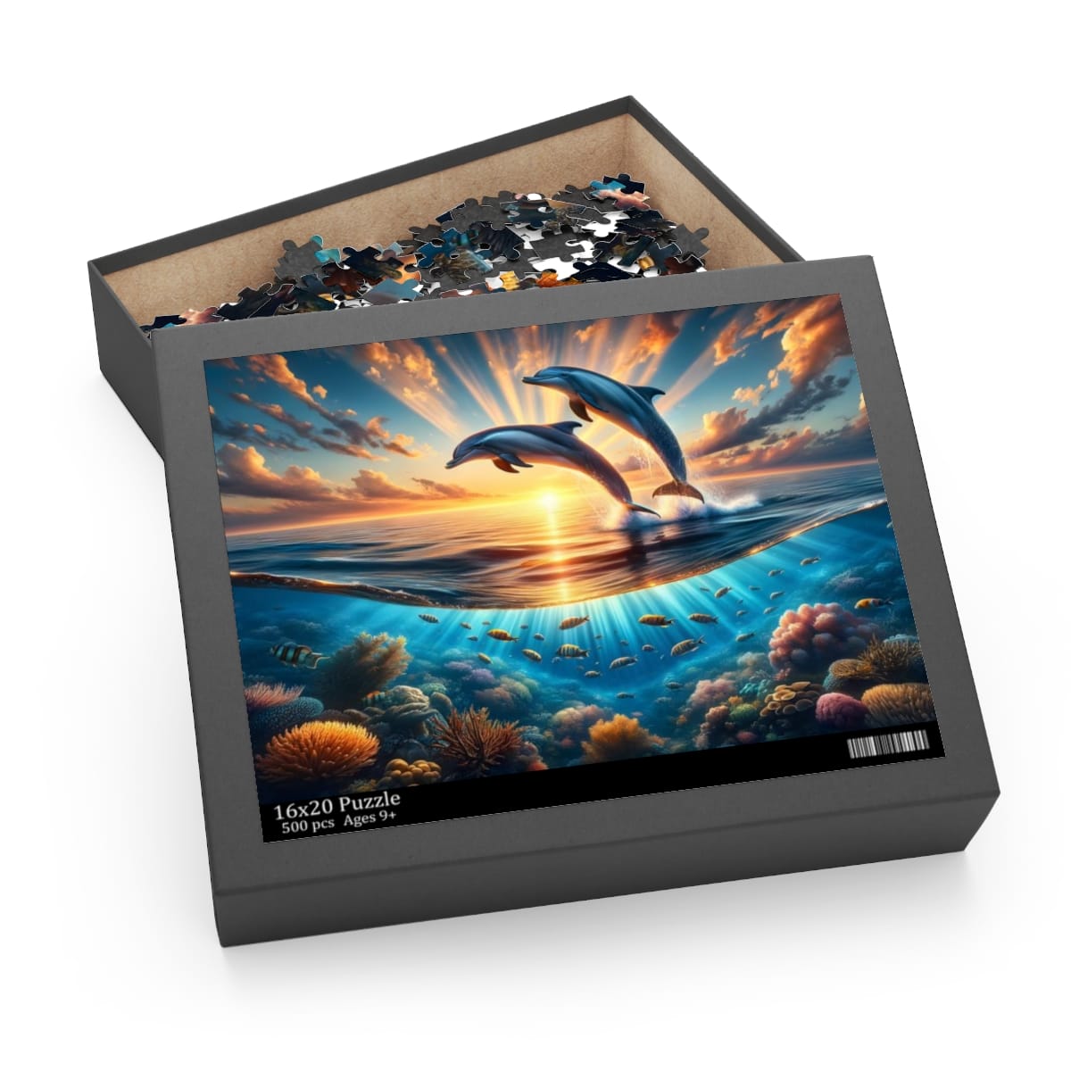Playful Dolphins at Sunset Puzzle (120, 252, 500-Piece) | Nature Puzzles | Ocean Puzzles