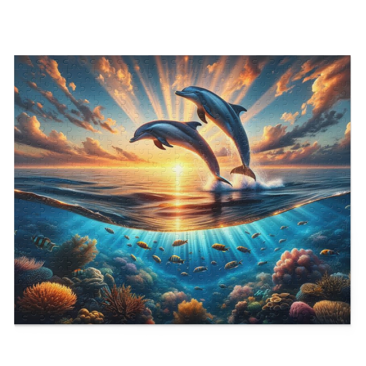 Playful Dolphins at Sunset Puzzle (120, 252, 500-Piece) | Nature Puzzles | Ocean Puzzles - Image 2