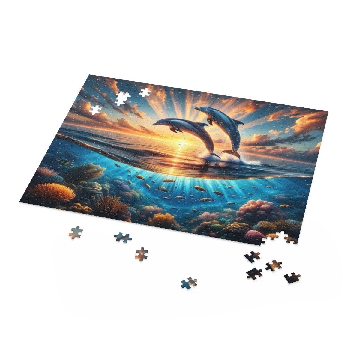 Playful Dolphins at Sunset Puzzle (120, 252, 500-Piece) | Nature Puzzles | Ocean Puzzles - Image 3
