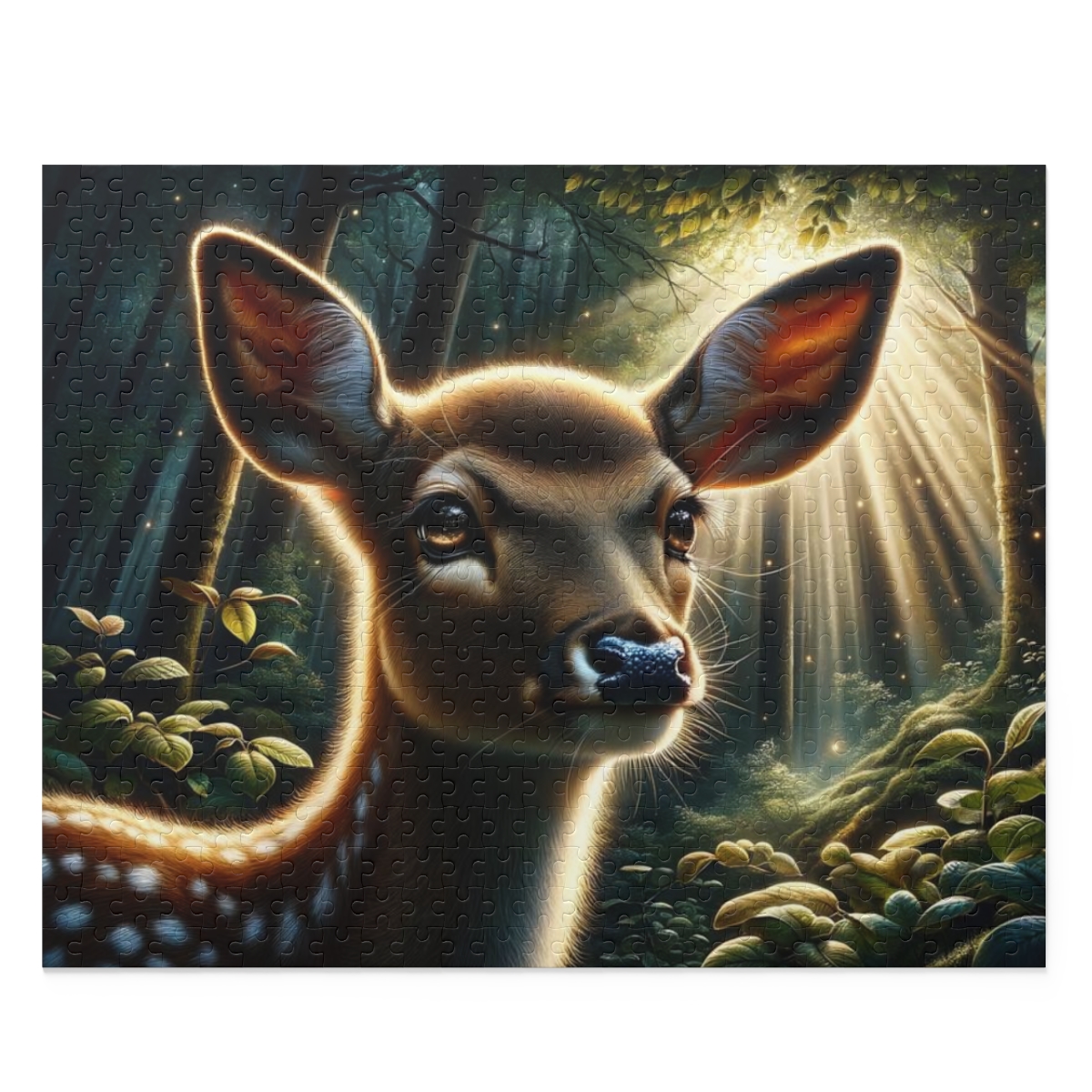Forest Whispers Deer Puzzle (120, 252, 500-Piece) - Discover the tranquility of a mystical deer in a sunlit forest, promoting peace and harmony - Image 2