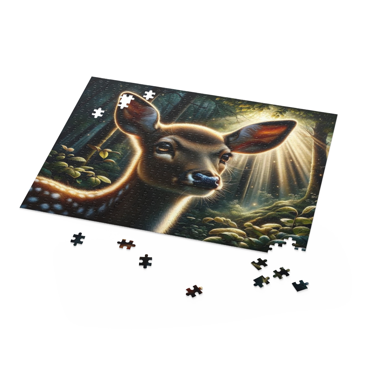 Forest Whispers Deer Puzzle (120, 252, 500-Piece) - Discover the tranquility of a mystical deer in a sunlit forest, promoting peace and harmony - Image 3