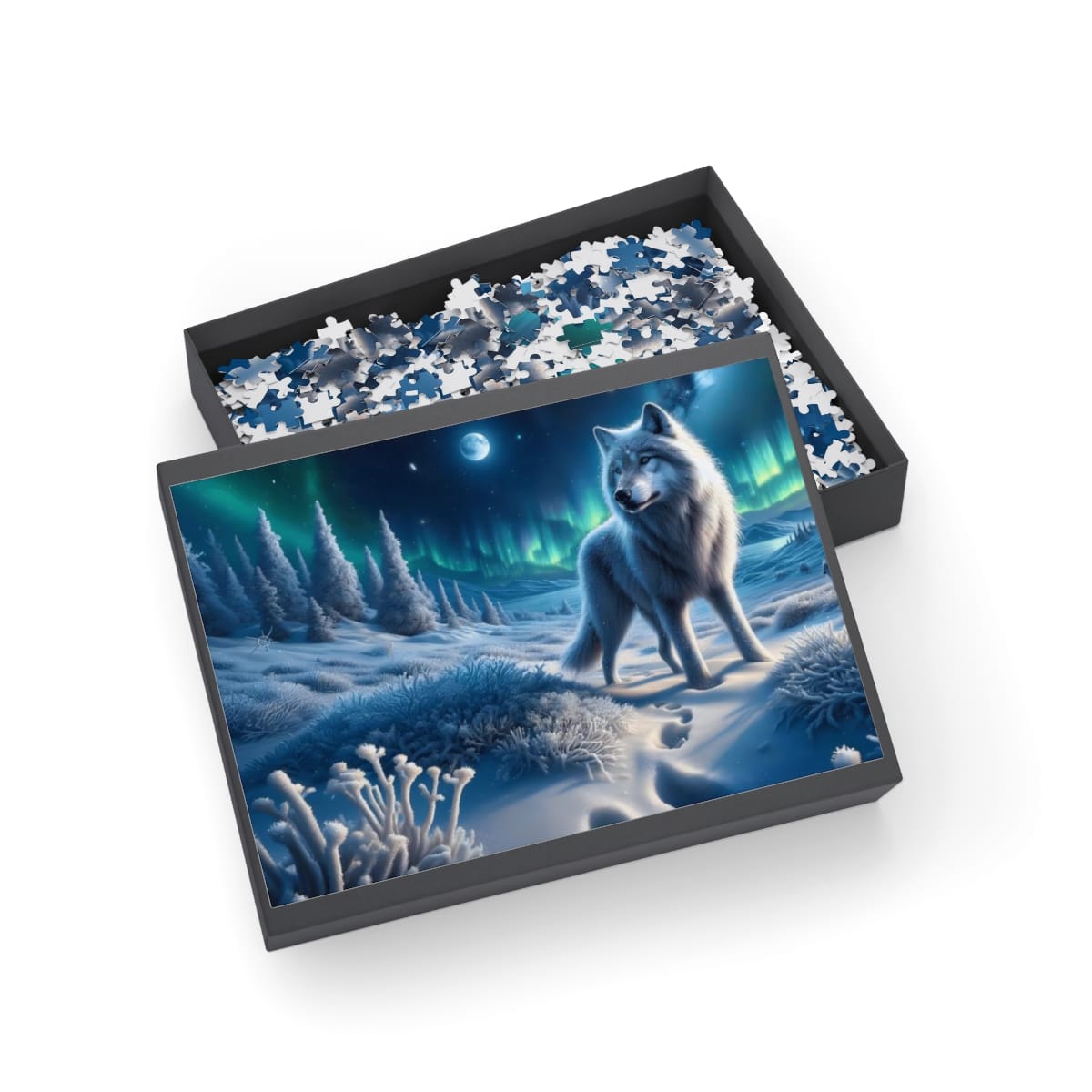 Majestic Wolf in Snowy Landscape with Northern Lights Puzzle (1000-Piece) | Wolf Puzzles | Northern Lights