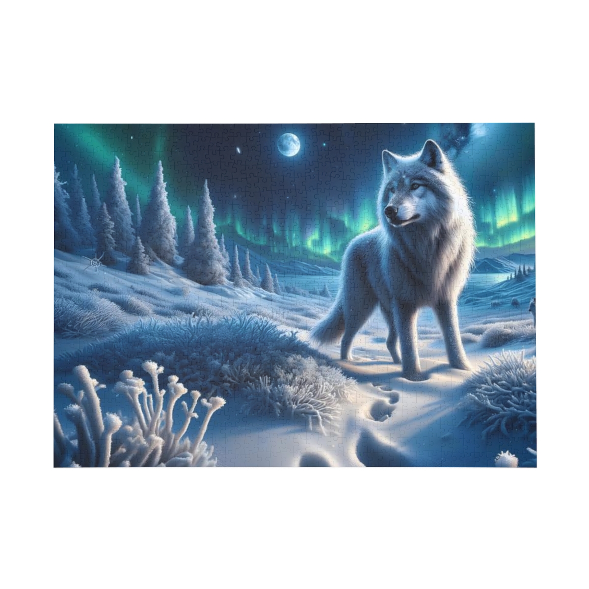 Majestic Wolf in Snowy Landscape with Northern Lights Puzzle (1000-Piece) | Wolf Puzzles | Northern Lights - Image 2