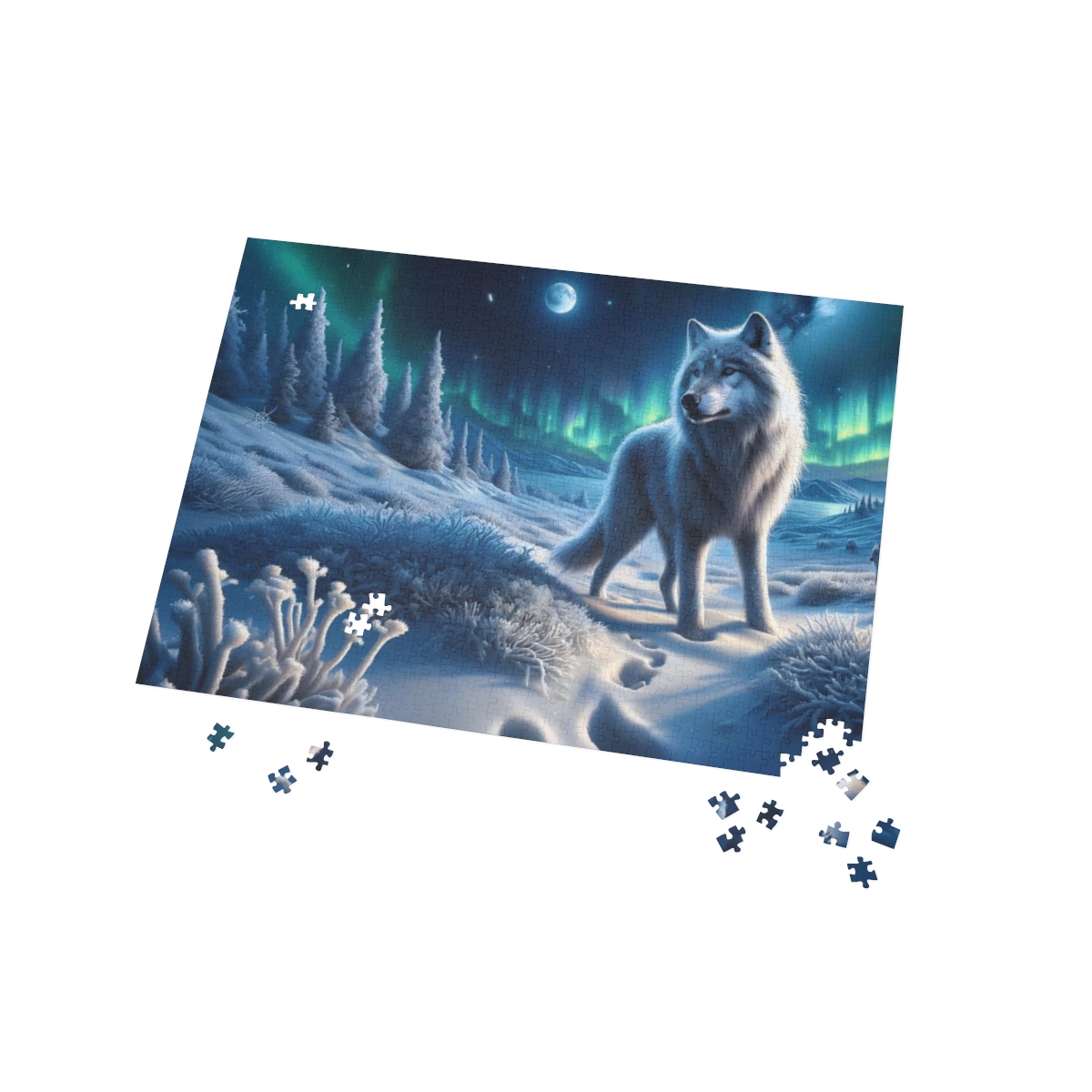 Majestic Wolf in Snowy Landscape with Northern Lights Puzzle (1000-Piece) | Wolf Puzzles | Northern Lights - Image 3