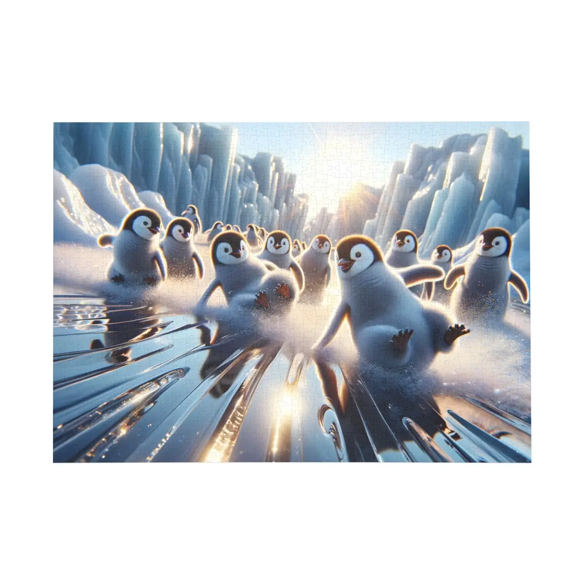 Playful Penguins on Ice Puzzle (1000-Piece) - Delight in the playful antics of nature with our Playful Penguins on Ice - Image 2