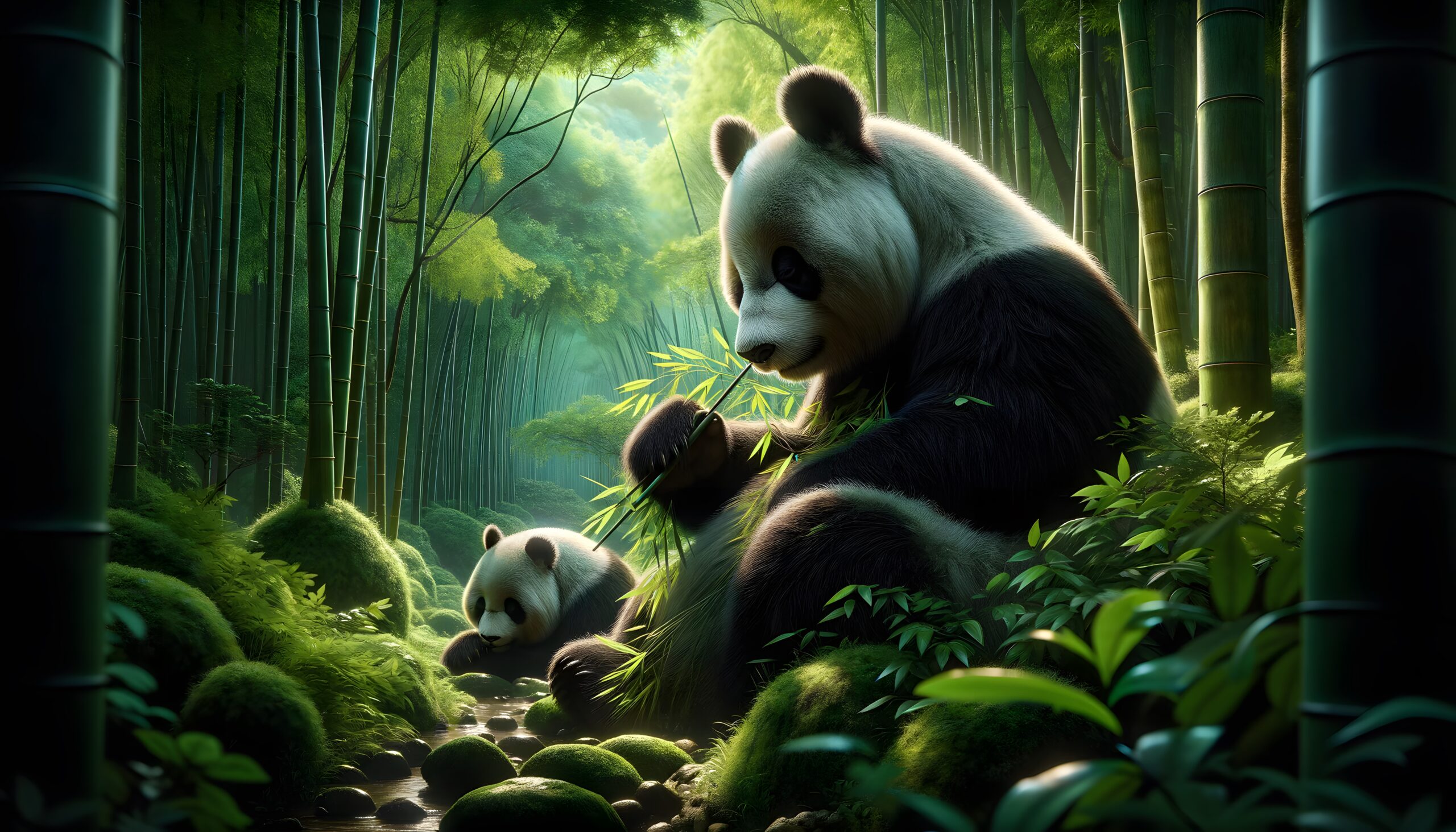 Giant Pandas in their bamboo forest habitat 001